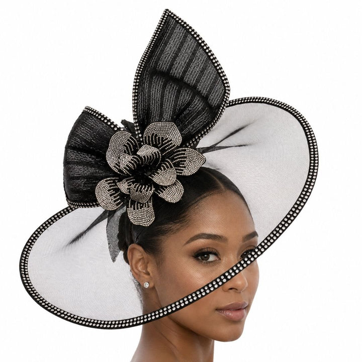 Whittall and Shon Archangel illusion pinwheel fascinator side profile | EY