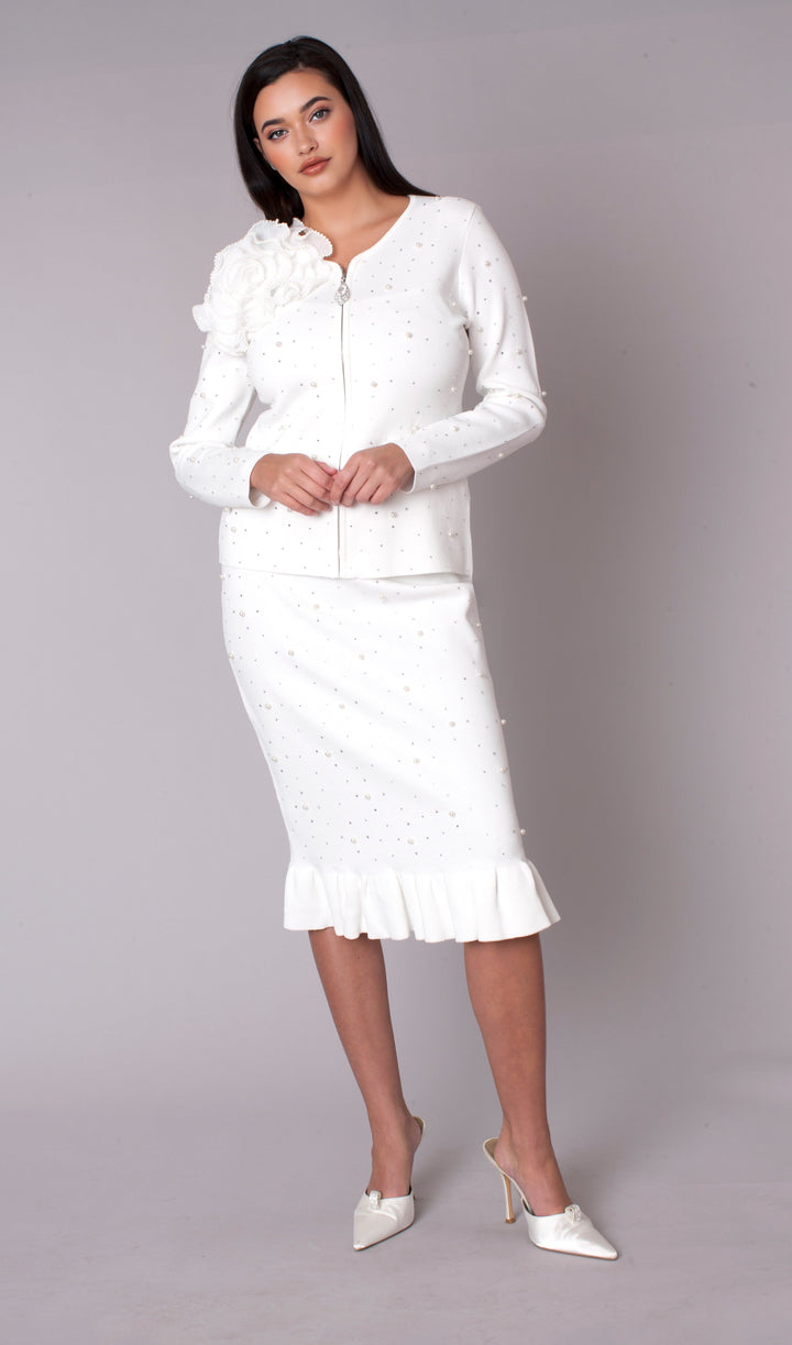 Elegant Floral Appliqué Skirt Suit Set - 5393