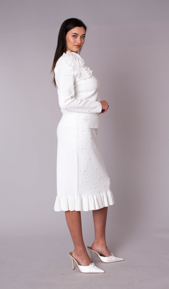 Elegant Floral Appliqué Skirt Suit Set - 5393