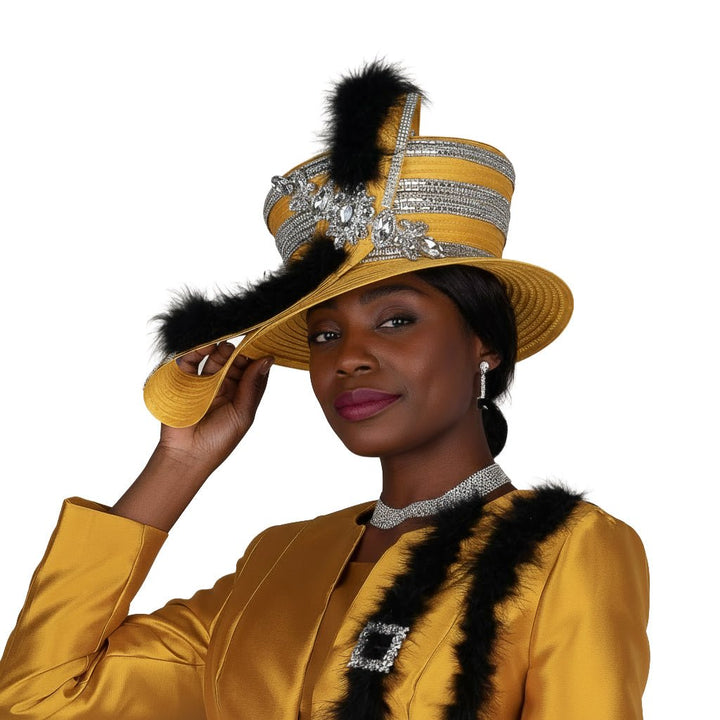 Elegant Champagne Italy H6110 Green Church Hat for Women with Feathers - Especially Yours