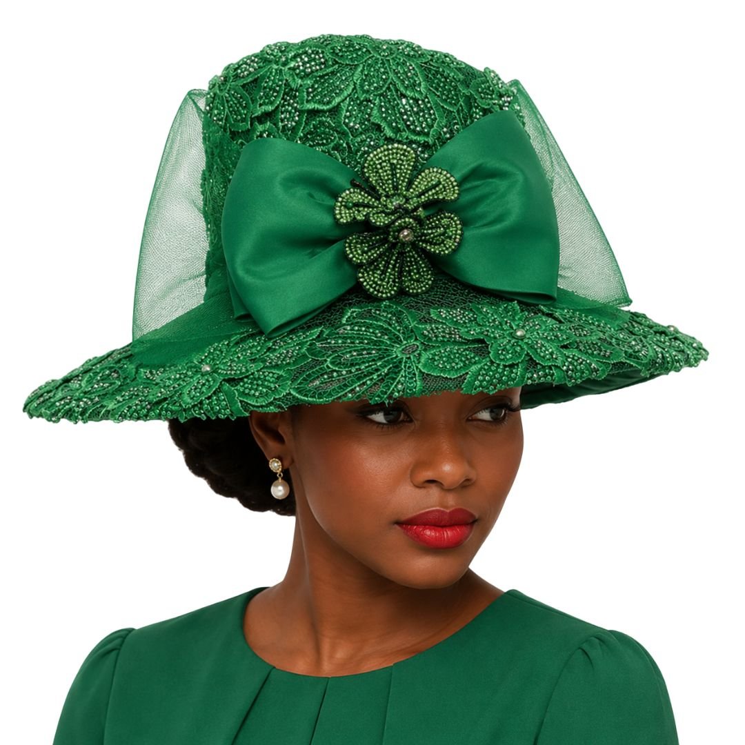 Mika Beaded Lace Wide Brim Church Hat - Whittall & Shon - Especially Yours