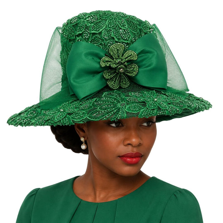 Mika Beaded Lace Wide Brim Church Hat - Whittall & Shon - Especially Yours