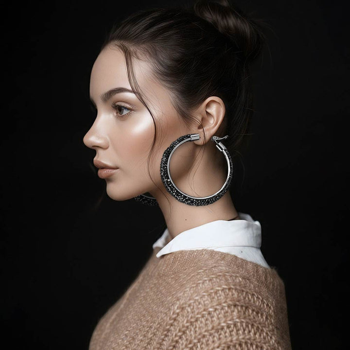 Bold Bling Studded Hoop Earrings paired with designer church suits.