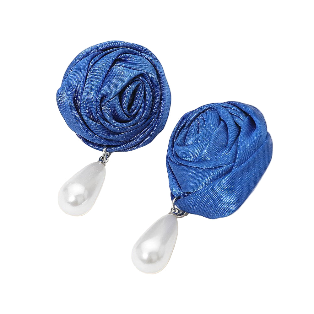 Teardrop Pearl Dangle Satin Rose Earrings - Especially Yours