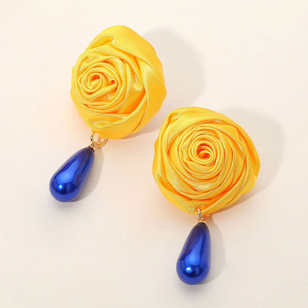Teardrop Pearl Dangle Satin Rose Earrings - Especially Yours