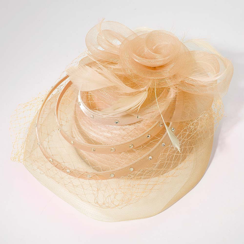 Mesh Flower Feather Pointed Fascinator / Dressy Hat - Especially Yours