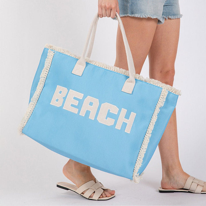 BEACH Message Embroidered Fringe Tote Beach Bag - Especially Yours