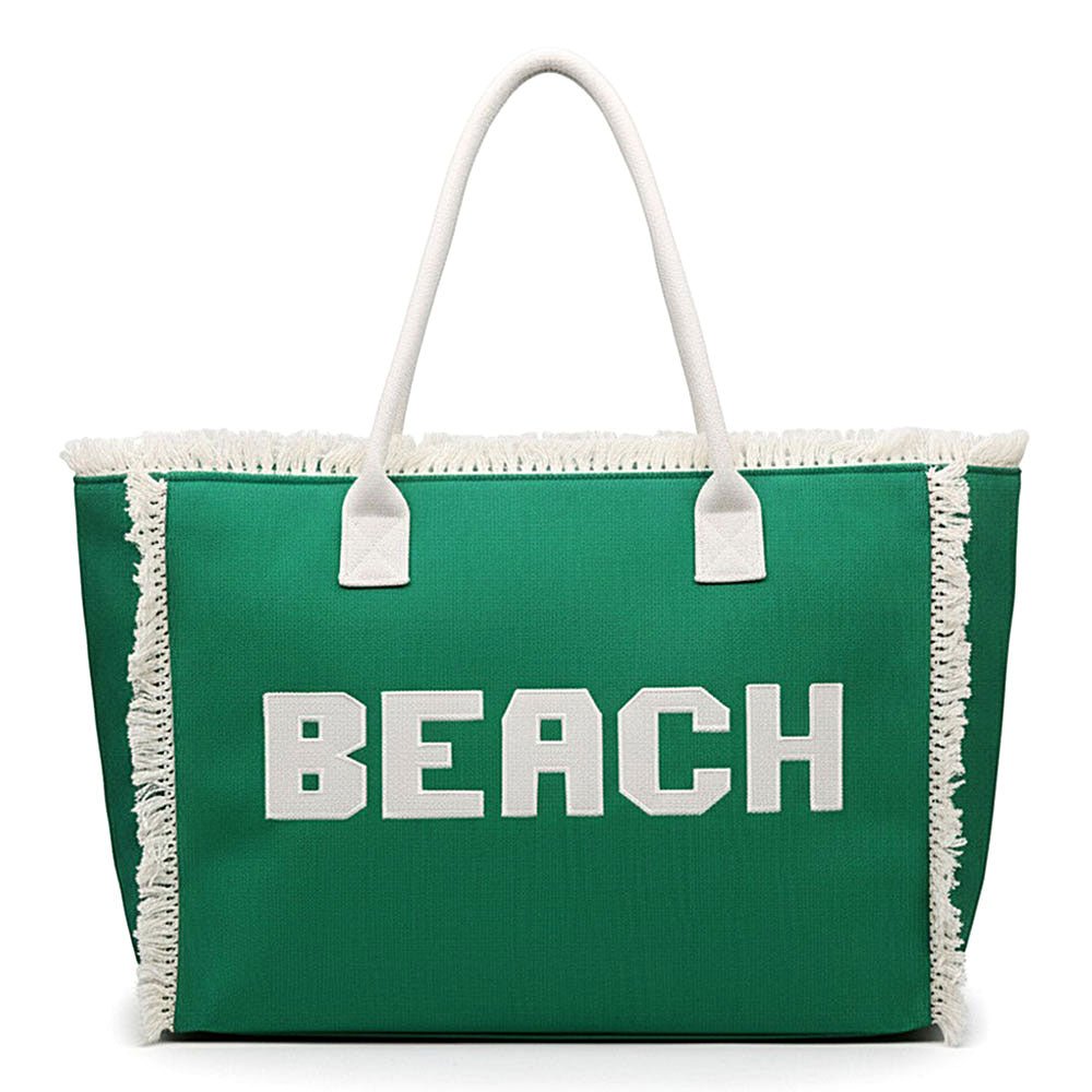 BEACH Message Embroidered Fringe Tote Beach Bag - Especially Yours