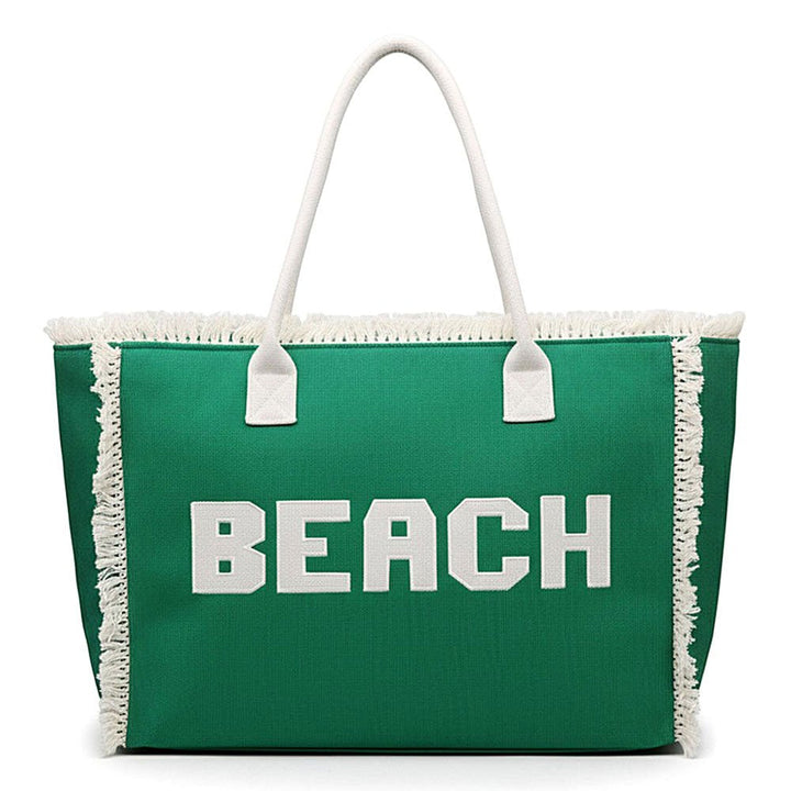 BEACH Message Embroidered Fringe Tote Beach Bag - Especially Yours
