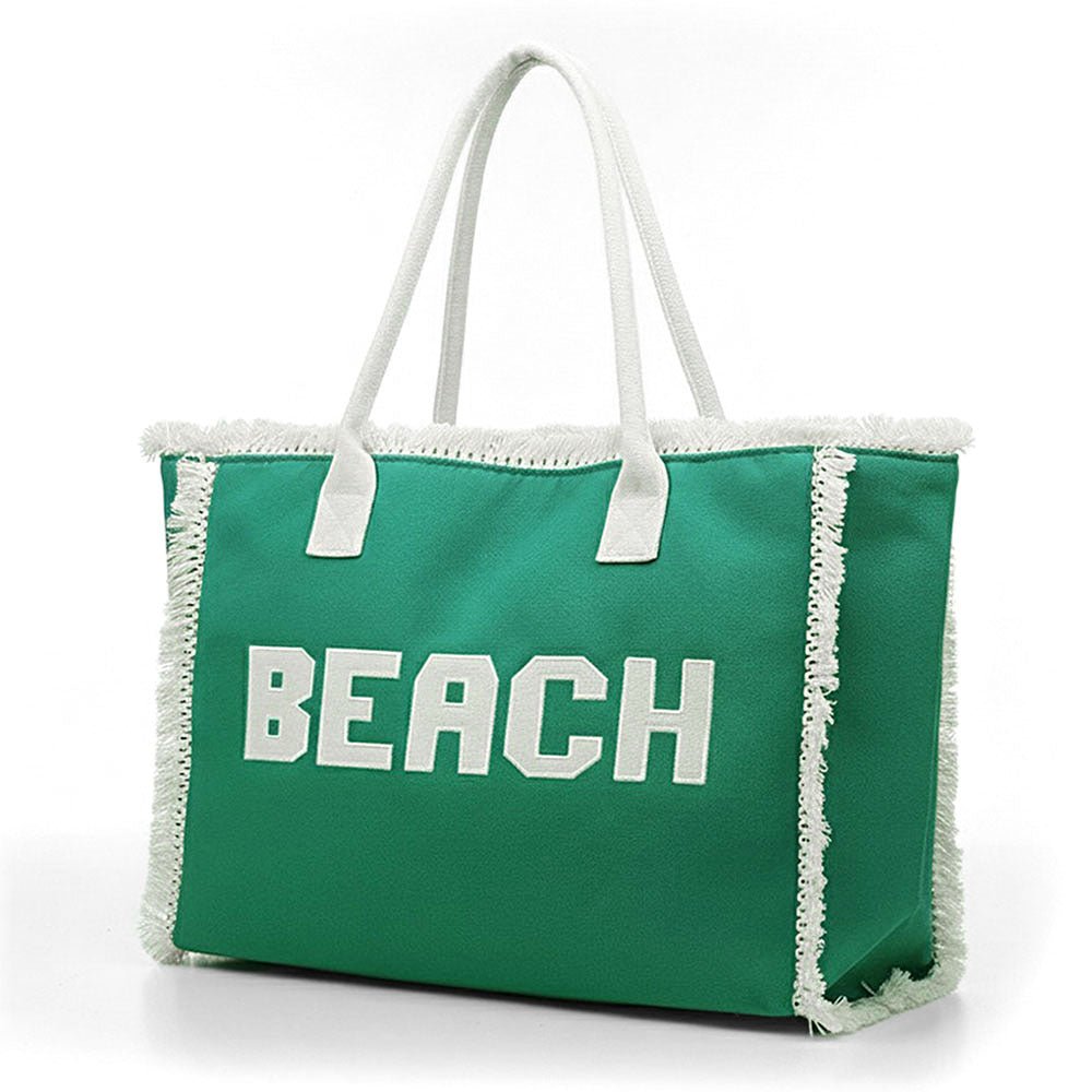 BEACH Message Embroidered Fringe Tote Beach Bag - Especially Yours