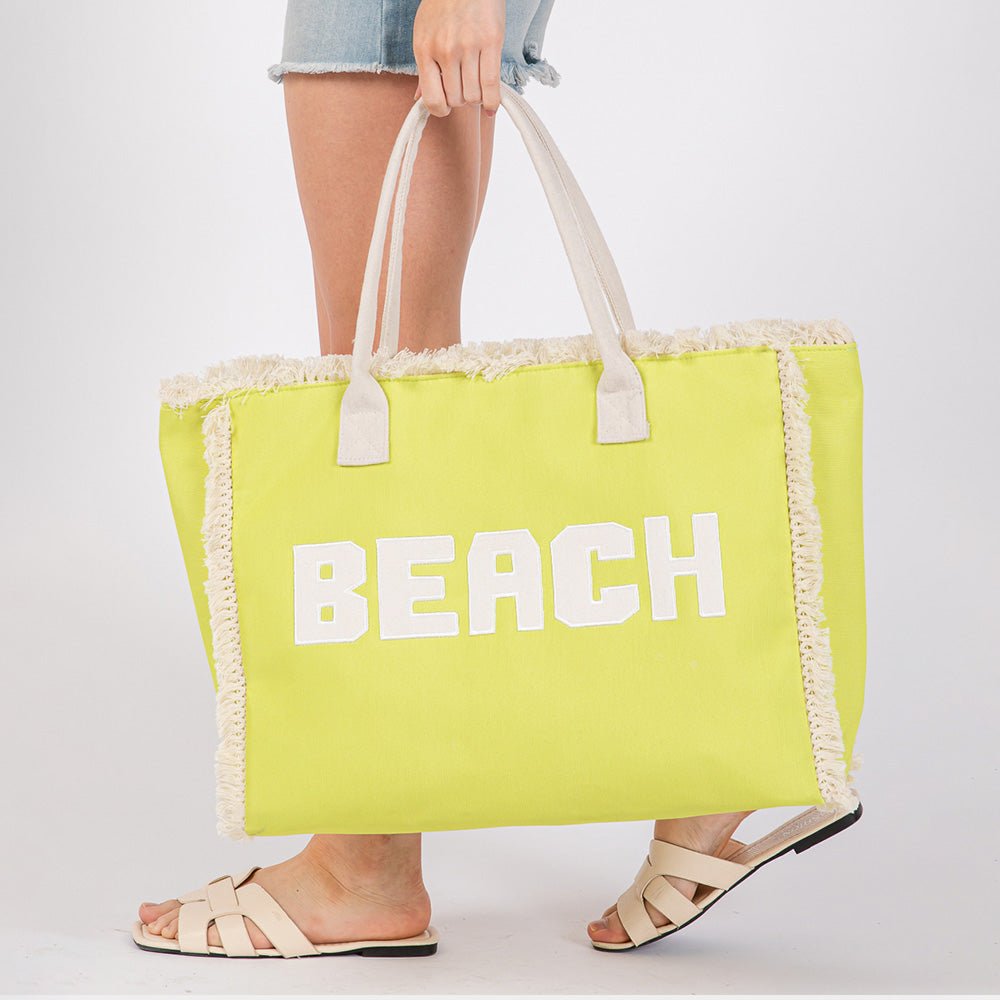 BEACH Message Embroidered Fringe Tote Beach Bag - Especially Yours