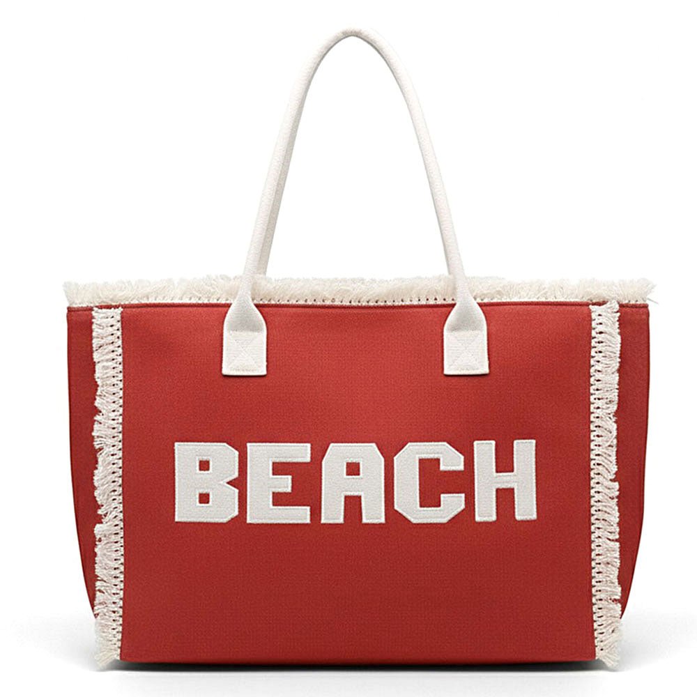 BEACH Message Embroidered Fringe Tote Beach Bag - Especially Yours