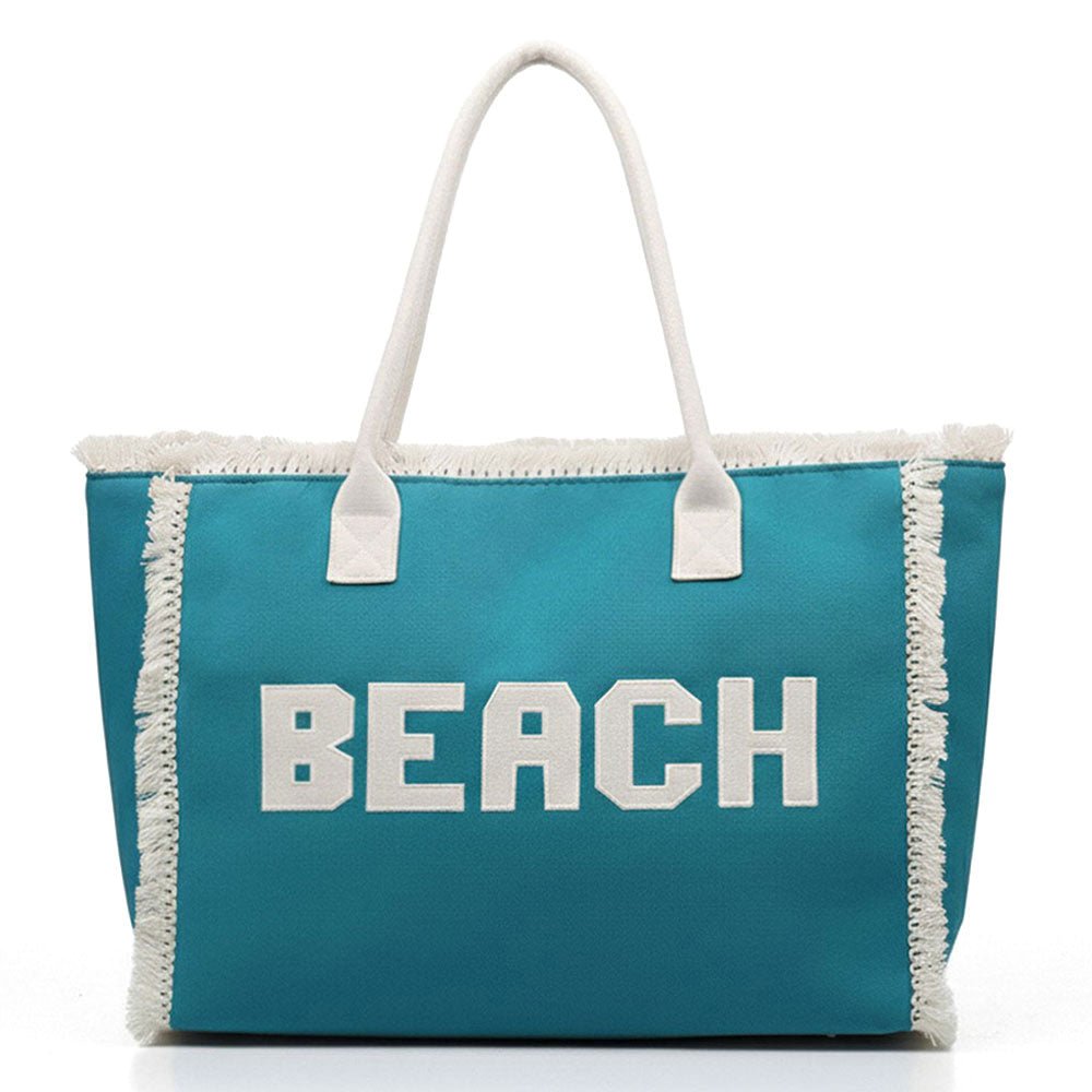 BEACH Message Embroidered Fringe Tote Beach Bag - Especially Yours