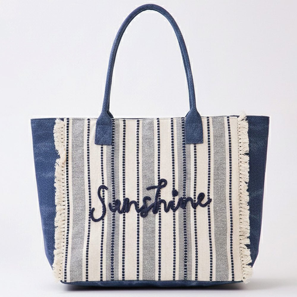 Vintage SUNSHINE Message Stripe Fringe Tote Bag - Especially Yours