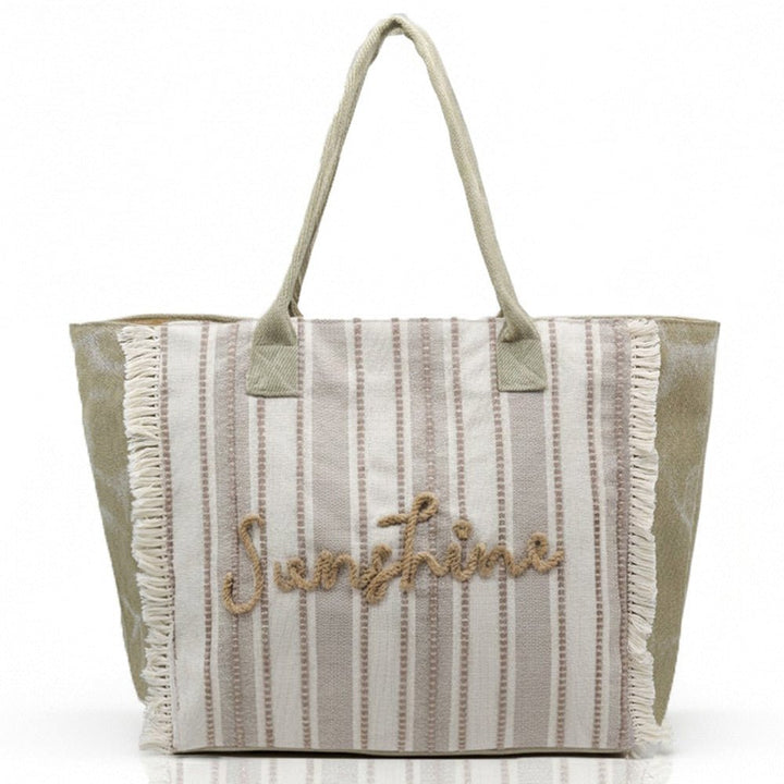 Vintage SUNSHINE Message Stripe Fringe Tote Bag - Especially Yours