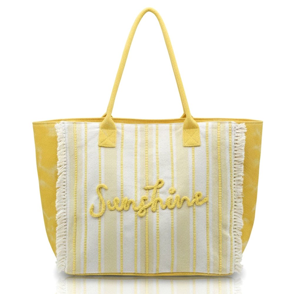 Vintage SUNSHINE Message Stripe Fringe Tote Bag - Especially Yours