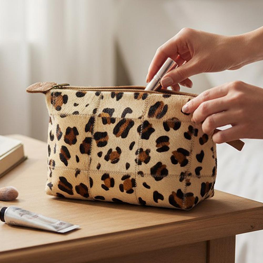Leopard Patterned Genuine Fur Calf Pouch Bag - Especially Yours