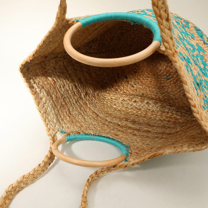 Abstract Pattern Wooden Top Handle Woven Tote Bag - Especially Yours