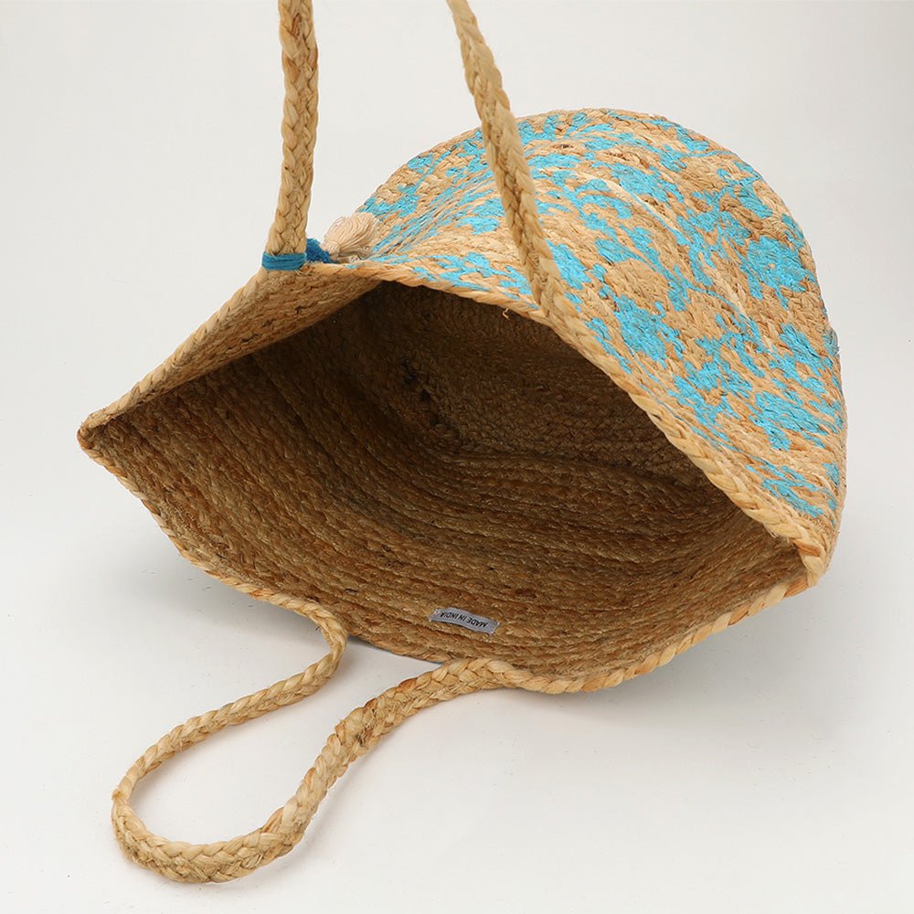 Splash Print Pom Multi Tassel Woven Straw Tote Bag - Especially Yours