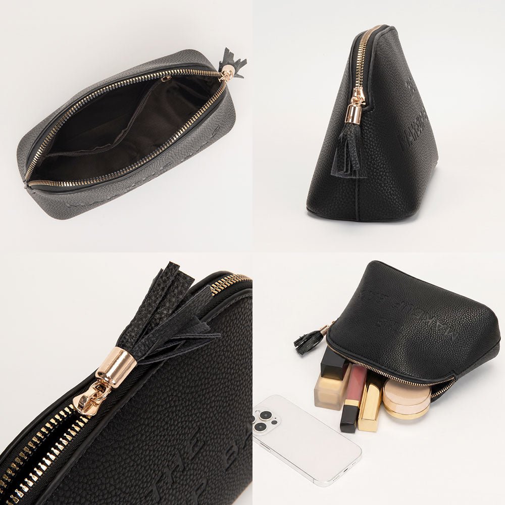 Faux Leather Tassel Zip Around Makeup Pouch Bag - Especially Yours