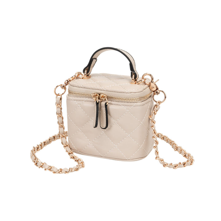 Faux Leather Quilted Top Handle Mini Vanity Box Crossbody Bag