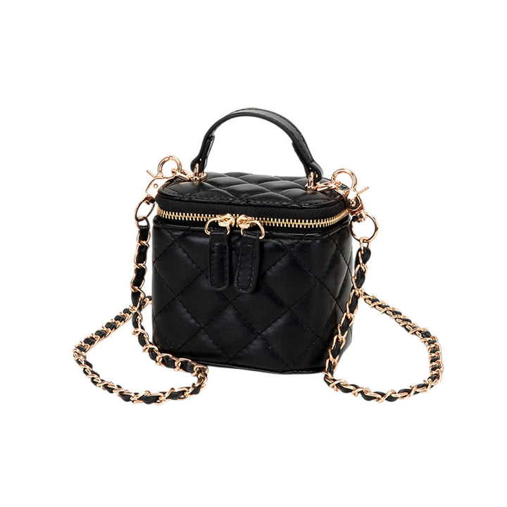 Faux Leather Quilted Top Handle Mini Vanity Box Crossbody Bag