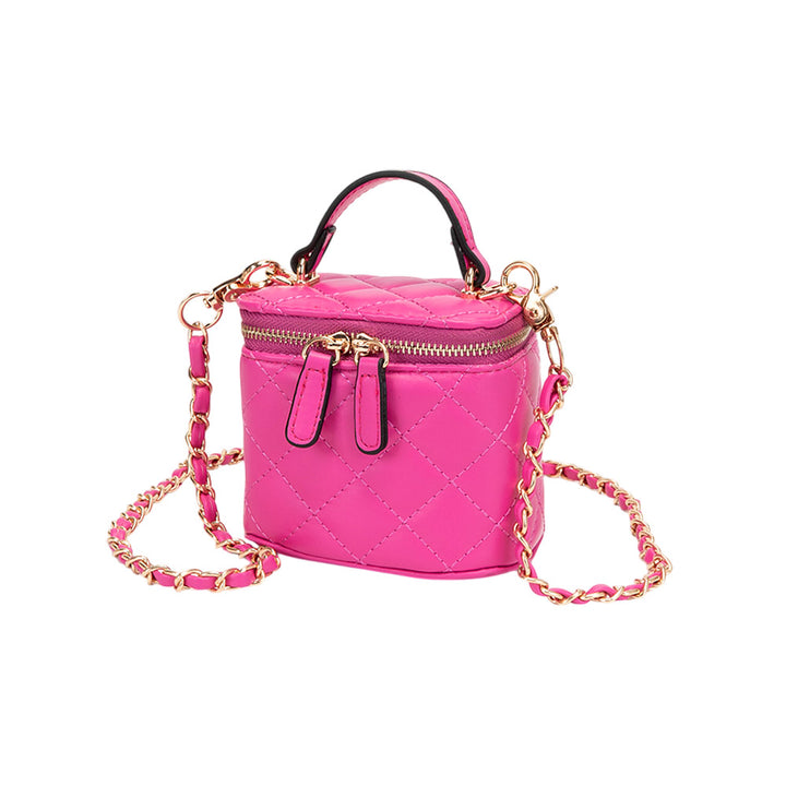 Faux Leather Quilted Top Handle Mini Vanity Box Crossbody Bag
