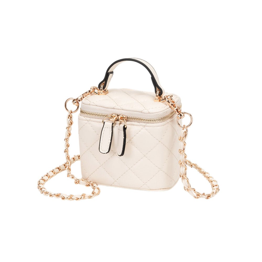 Faux Leather Quilted Top Handle Mini Vanity Box Crossbody Bag - Especially Yours