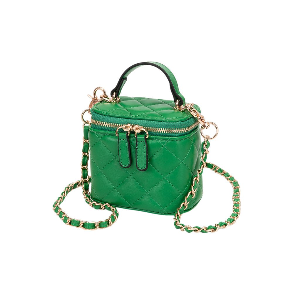 Faux Leather Quilted Top Handle Mini Vanity Box Crossbody Bag - Especially Yours