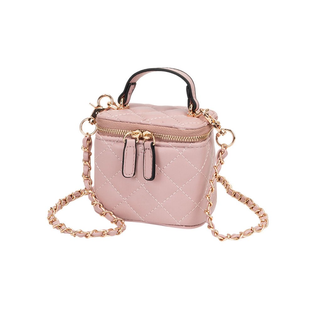 Faux Leather Quilted Top Handle Mini Vanity Box Crossbody Bag - Especially Yours