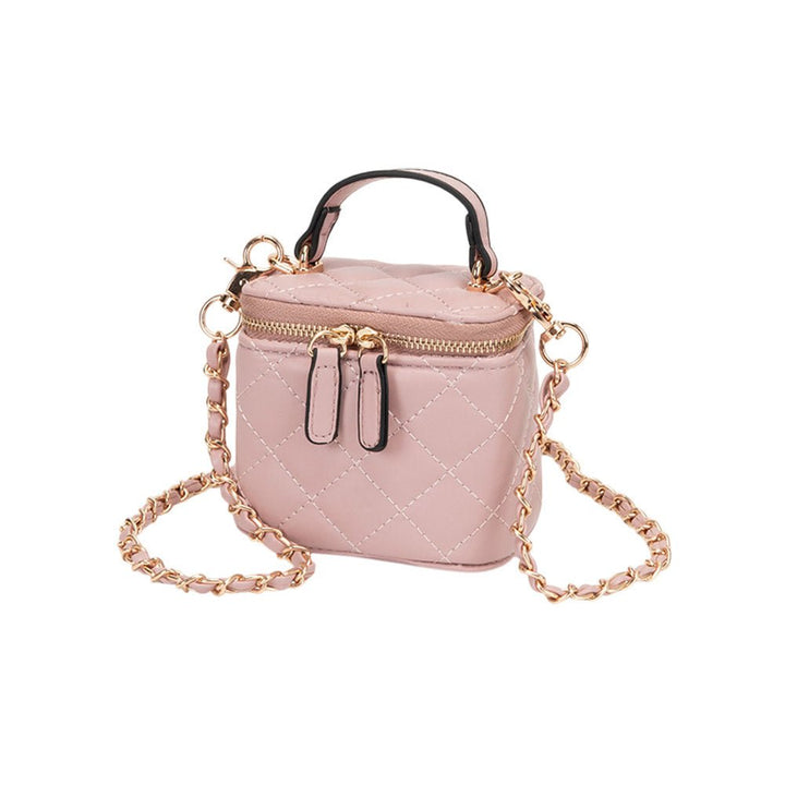 Faux Leather Quilted Top Handle Mini Vanity Box Crossbody Bag - Especially Yours