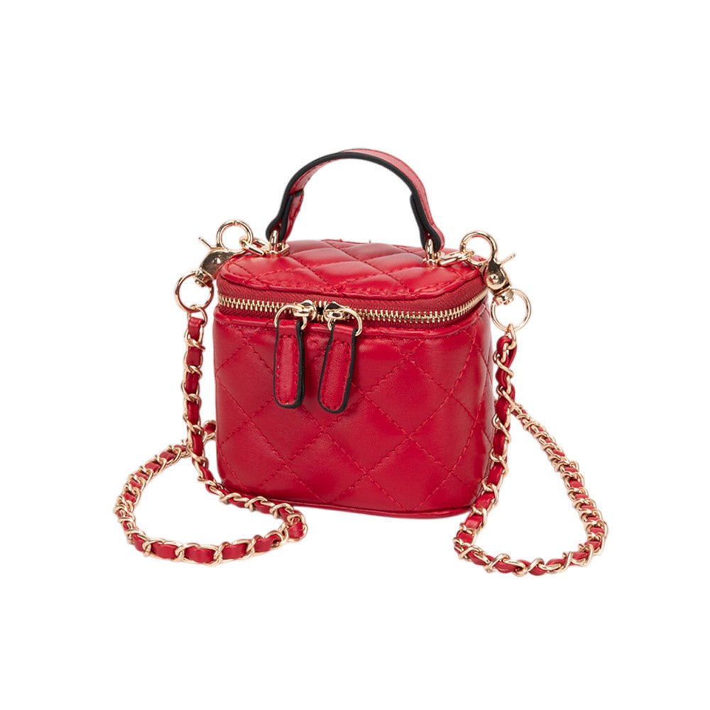 Faux Leather Quilted Top Handle Mini Vanity Box Crossbody Bag - Especially Yours