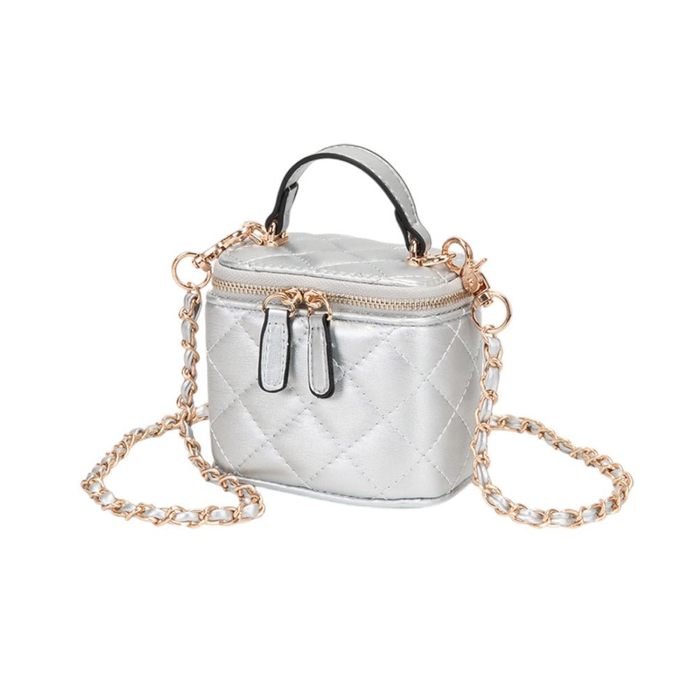 Faux Leather Quilted Top Handle Mini Vanity Box Crossbody Bag - Especially Yours