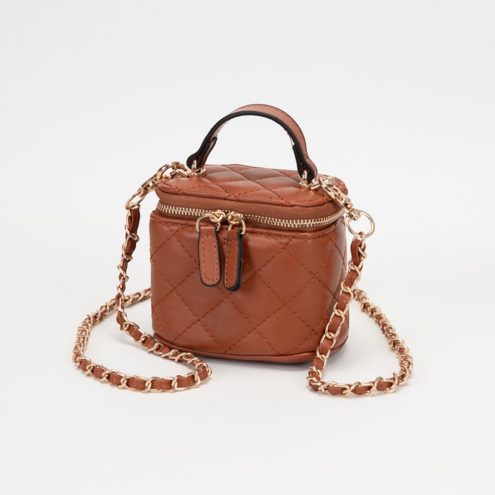 Faux Leather Quilted Top Handle Mini Vanity Box Crossbody Bag - Especially Yours