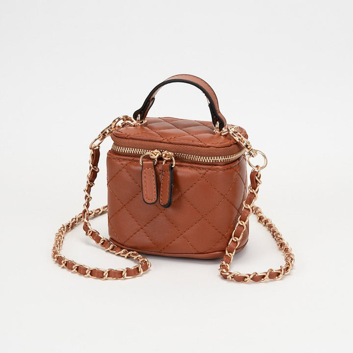 Faux Leather Quilted Top Handle Mini Vanity Box Crossbody Bag - Especially Yours