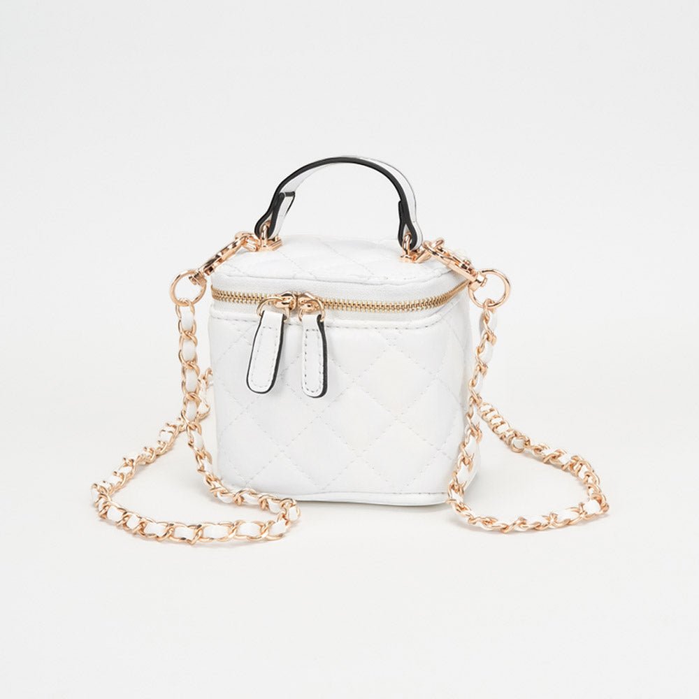 Faux Leather Quilted Top Handle Mini Vanity Box Crossbody Bag - Especially Yours