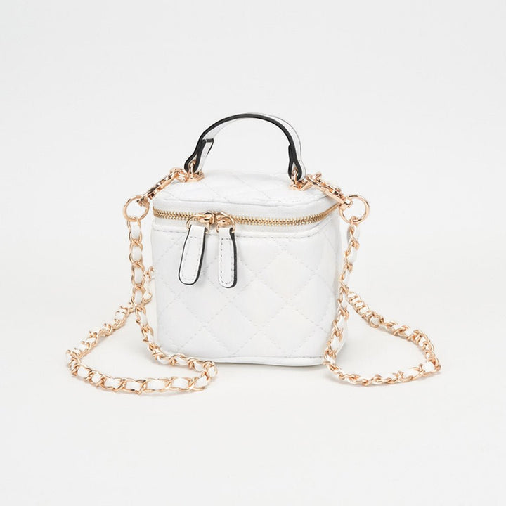 Faux Leather Quilted Top Handle Mini Vanity Box Crossbody Bag - Especially Yours