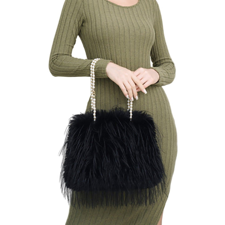 Fluffy Fuzzy Faux Fur Pearl Strap Shoulder Bag - Especially Yours