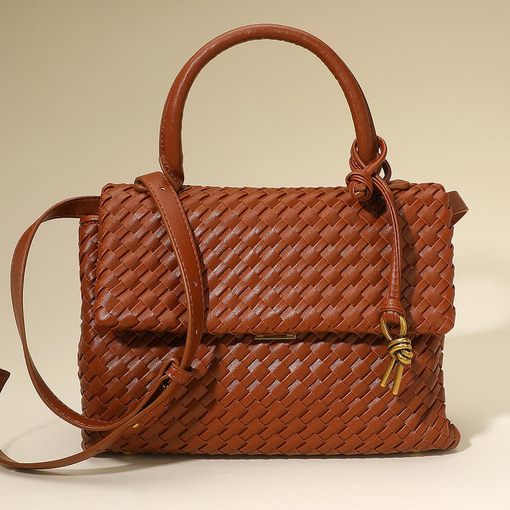 Faux Leather Woven Structured Top Handle Handbag Crossbody Bag - Especially Yours