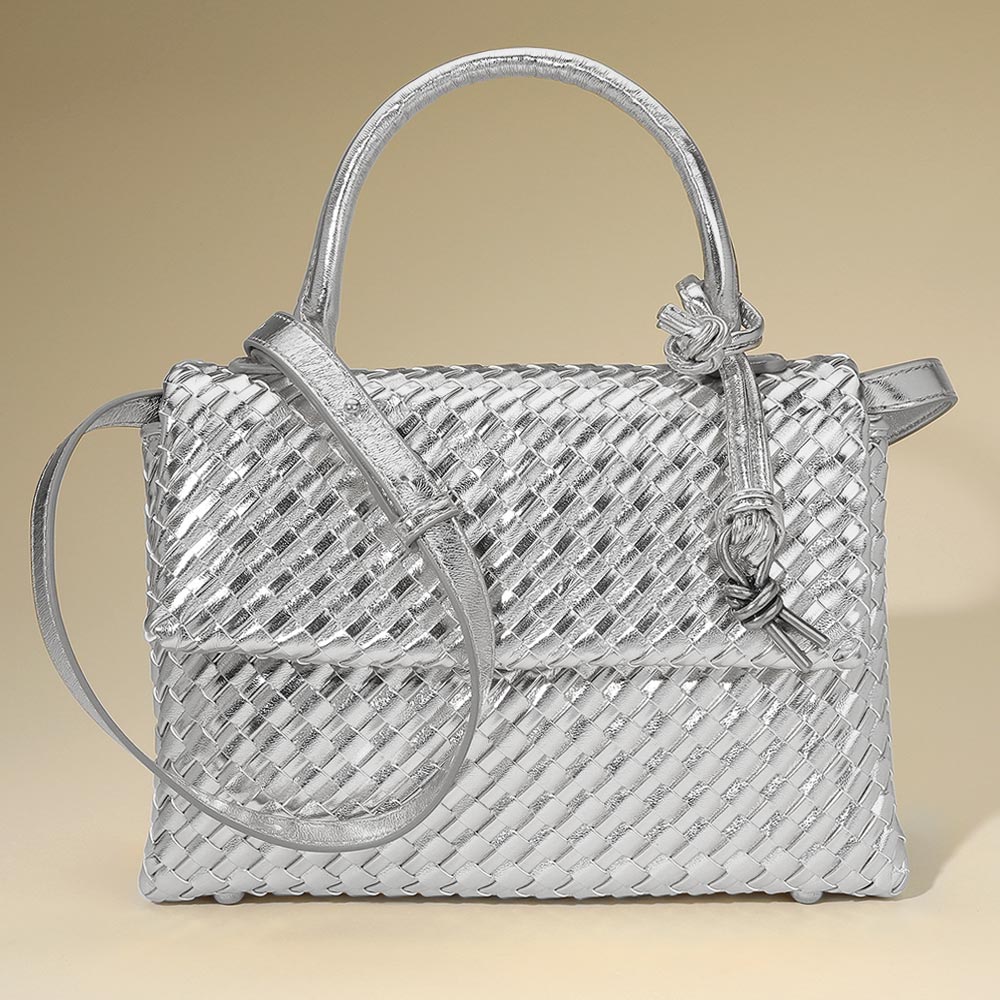 Faux Leather Woven Structured Top Handle Handbag Crossbody Bag - Especially Yours
