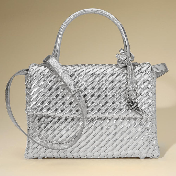 Faux Leather Woven Structured Top Handle Handbag Crossbody Bag - Especially Yours