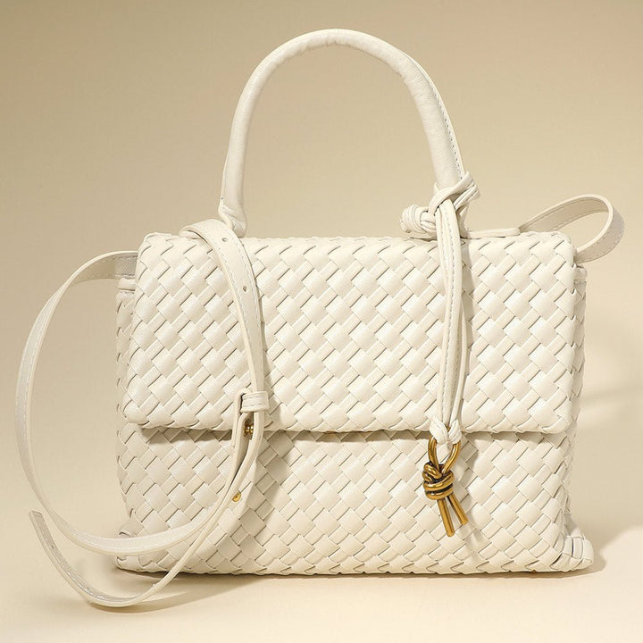 Faux Leather Woven Structured Top Handle Handbag Crossbody Bag - Especially Yours