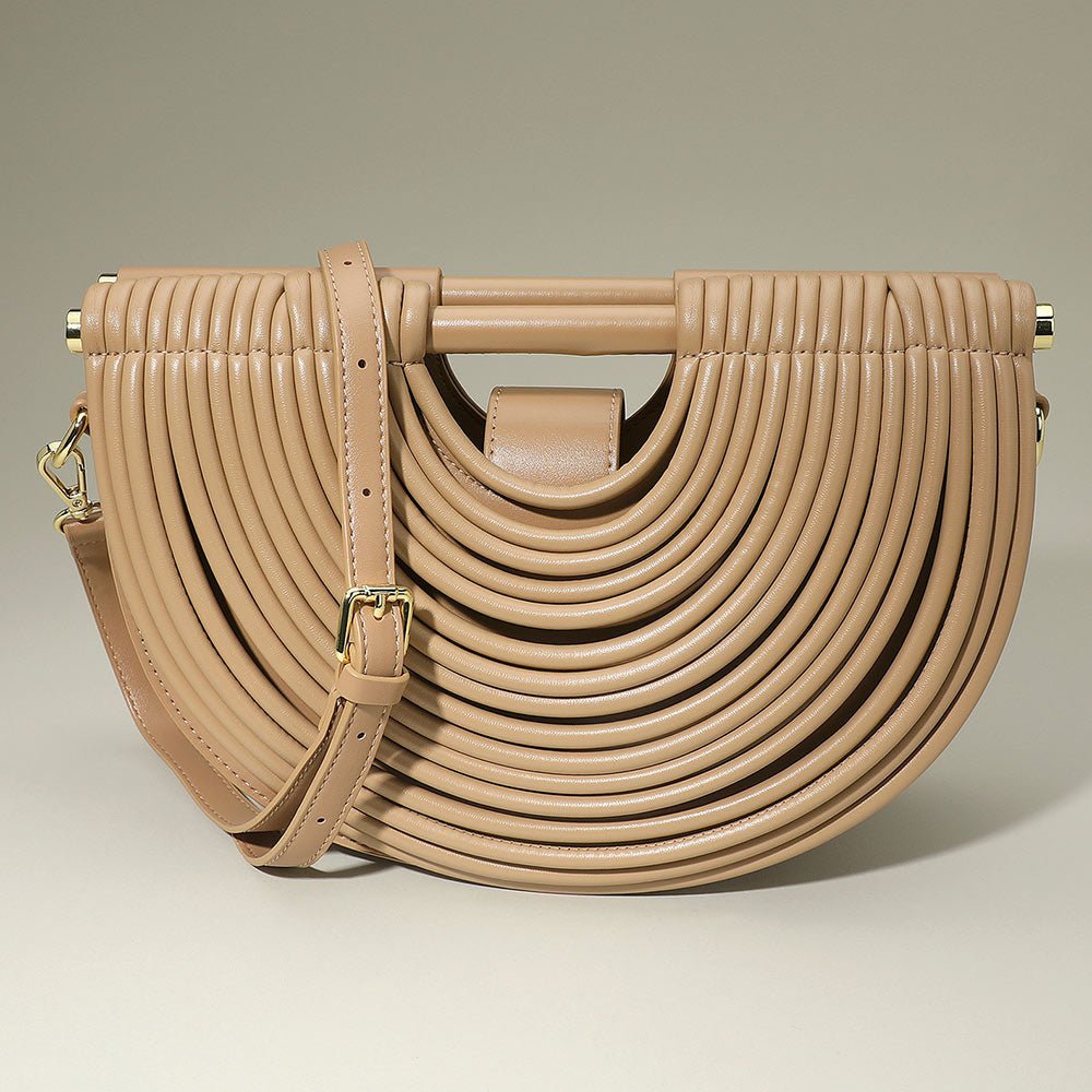 Faux Leather Unique Half Moon Structured Handbag Crossbody Bag - Especially Yours