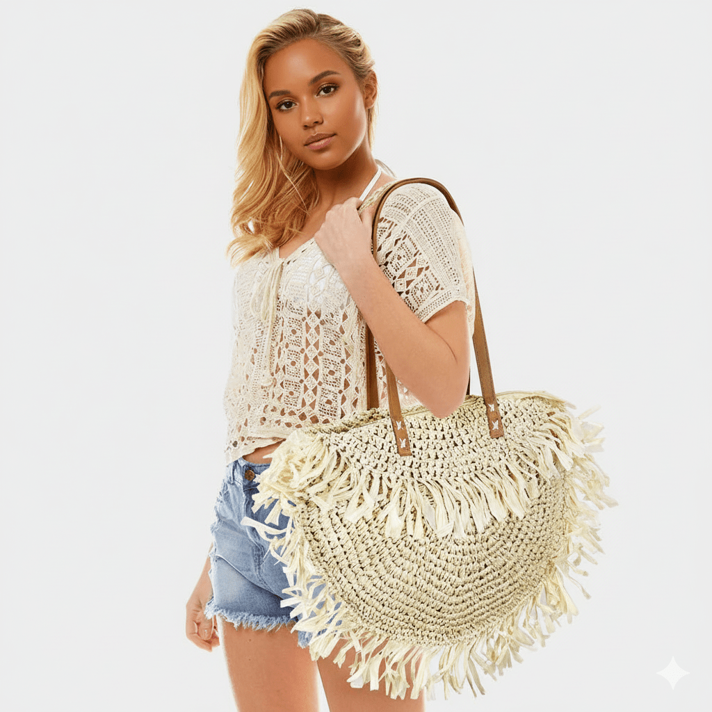 Round Straw Fringe Bag - Especially Yours