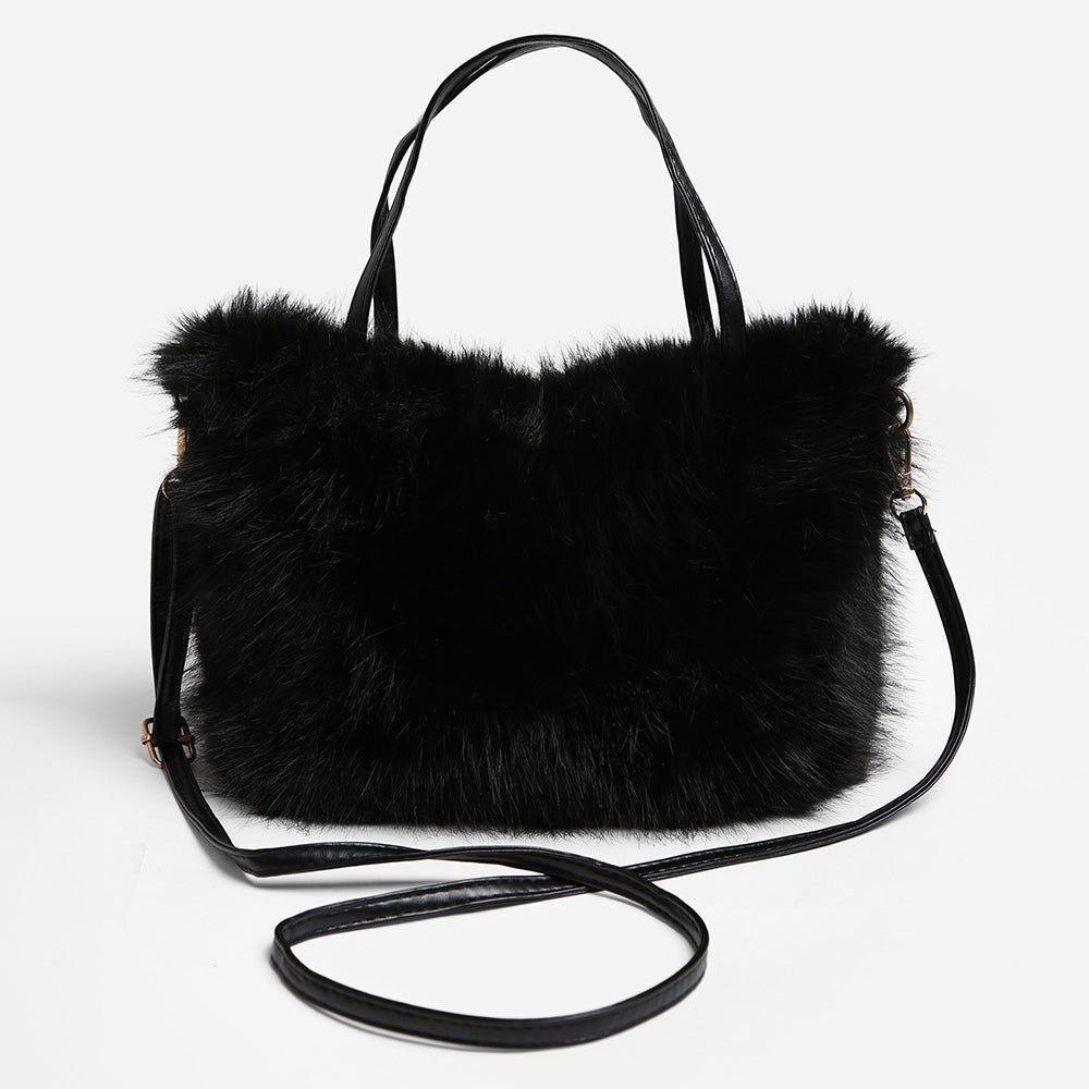 Solid Faux Fur Mini Handbag Crossbody Bag - Especially Yours