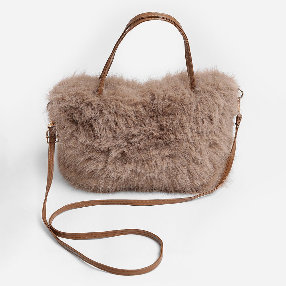Solid Faux Fur Mini Handbag Crossbody Bag - Especially Yours