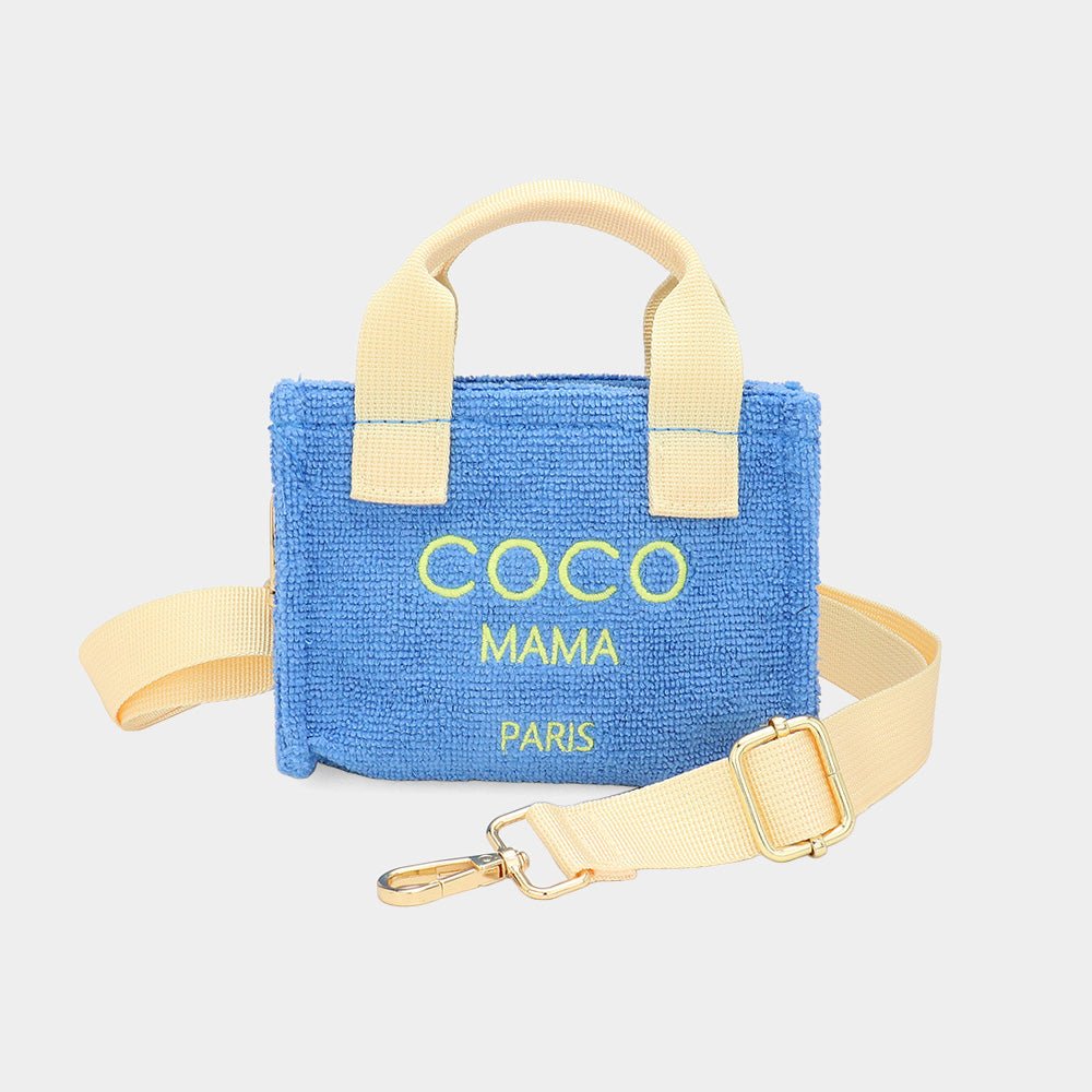 COCO MAMA Message Pointed Terry Cloth Mini Tote Bag / Crossbody