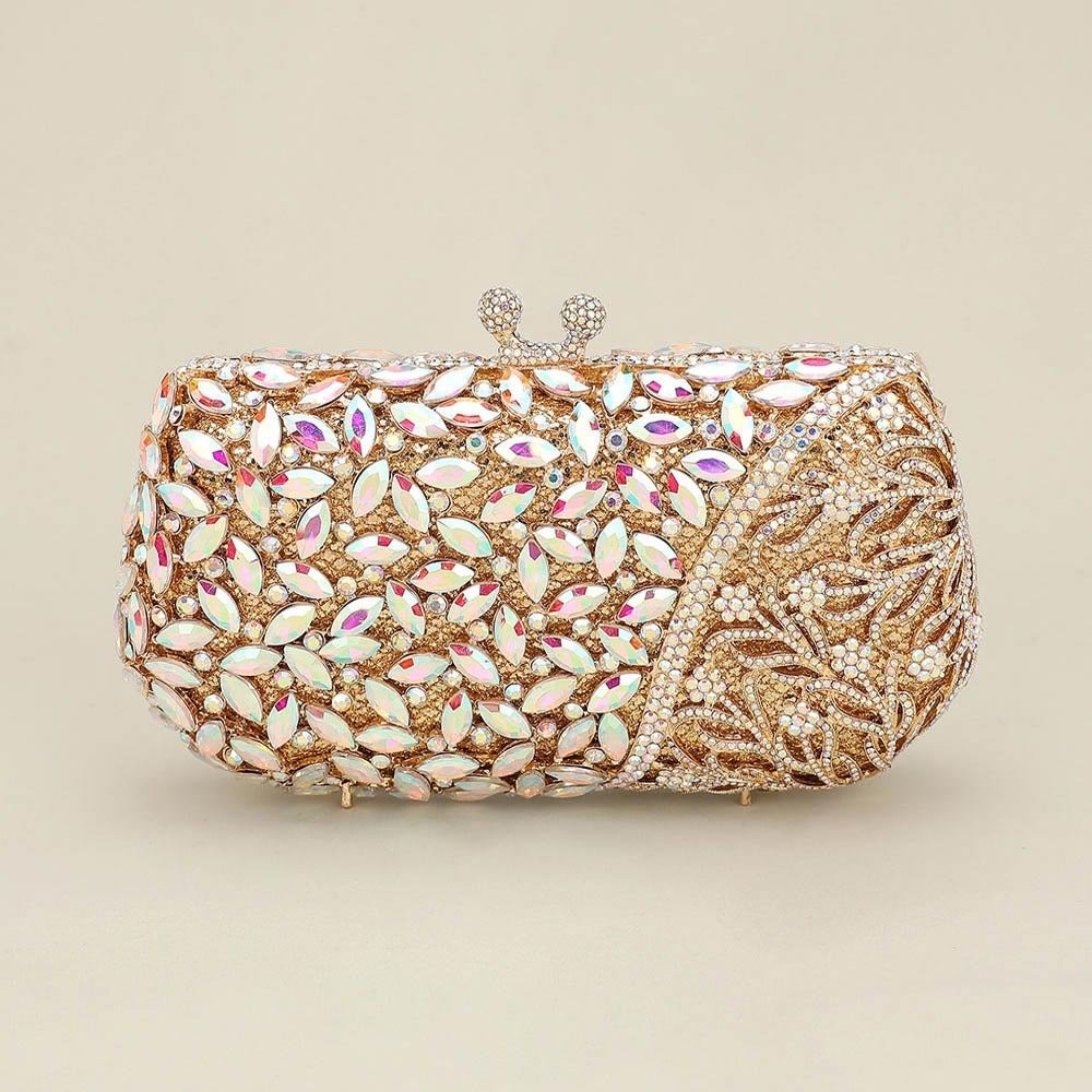 Floral Leaf Crystal Frame Evening Clutch Shoulder Bag - Especially Yours