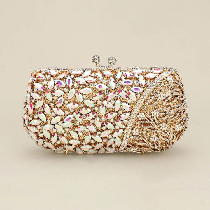 Floral Leaf Crystal Frame Evening Clutch Shoulder Bag - Especially Yours