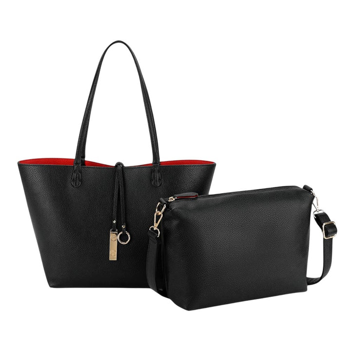 2PCS - Faux Leather Reversible Tote Crossbody Handbag Set